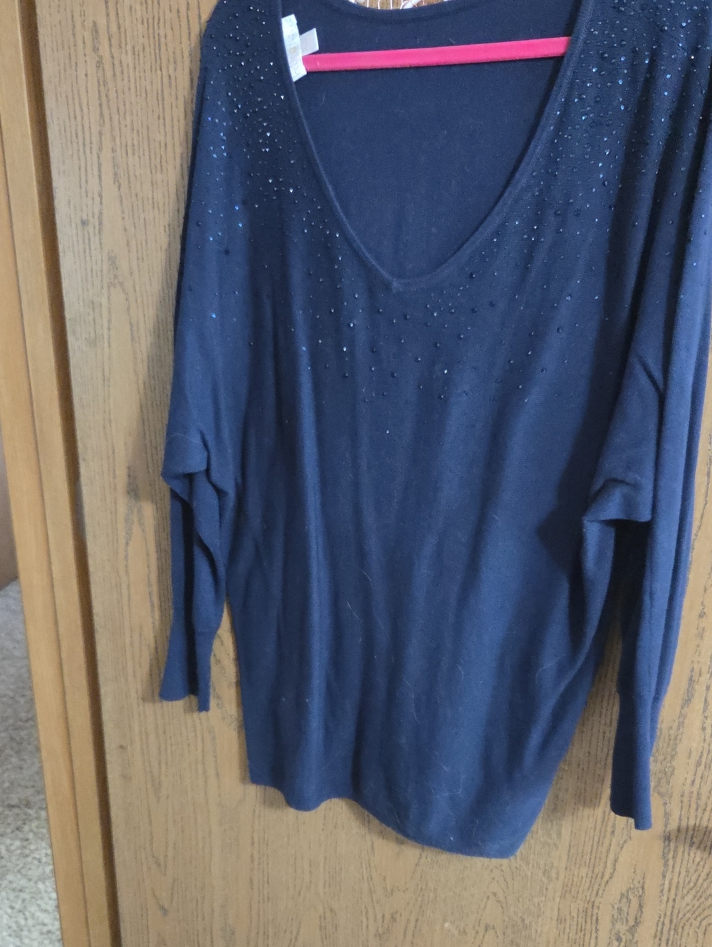 Belle by Kim Gravel Navy V-Neck Embellished Sweater